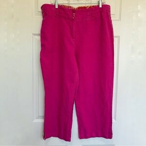 Per Una Linen Crop Pants UK 18 US 14 Pink High Rise 3 Button Marks & Spencer